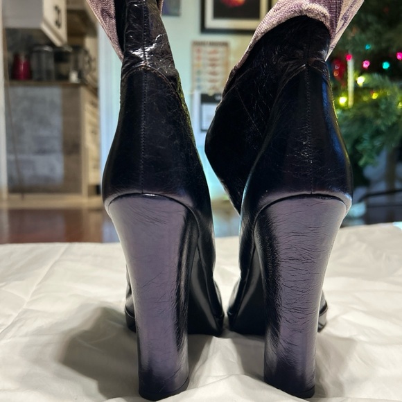 Missoni Fold-Over High Heeled Metallic Purple Leather Boots - Picture 9 of 16